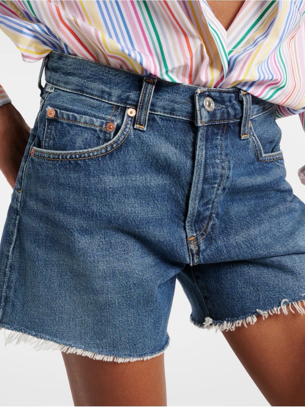 Citizens Of Humanity Raw Hem Denim Shorts in Blue